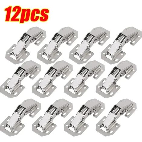 (12 pièces) Charnières de porte de placard en acier inoxydable à 90 degrés, sans perçage, avec butée intégrée. Kits de quincaillerie pour meubles et armoires. (1/5)