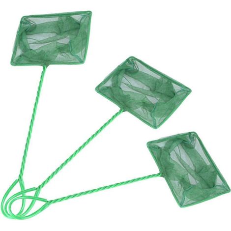Ce lot de 3 épuisettes vertes pour aquarium est robuste et durable, idéal pour les aquariophiles souhaitant attraper crevettes et poissons. Dimensions : 66-69 cm. (1/5)
