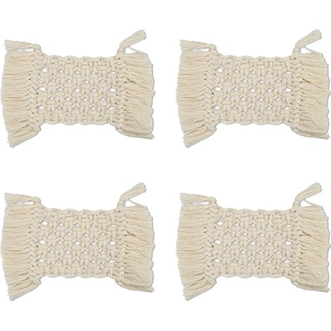 Sous-Verre En Rotin Et Macramé - Protection Thermique Absorbante Pour Verres Et Tasses - Décoration Bohème Pour Maison Et Bureau - Lot De 4 (1/5)