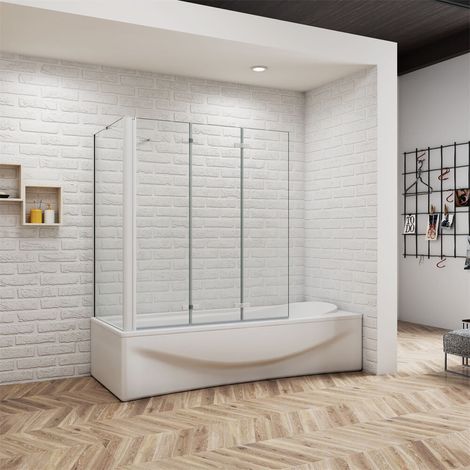 130x75x140cm 6mm ESG Badewannenaufsatz Duschtrennwand auf Badewanne Faltwand + Seitenwand (1/5)