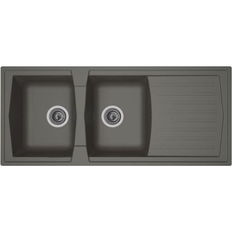 STRADOUR Evier cuisine a encastrer 2 bacs + 1 égouttoir Arena - Résine - 116 x 50 cm - Gris béton (1/2)