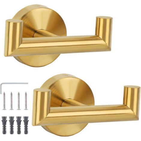 2 Pack Bathroom Hooks, Kitchen Towel Holder, Wall Hook with Screws, Stainless Steel Hooks, Wall Mounted Towel Rack, Hooks and Home Accessories (Gold) (1/5)