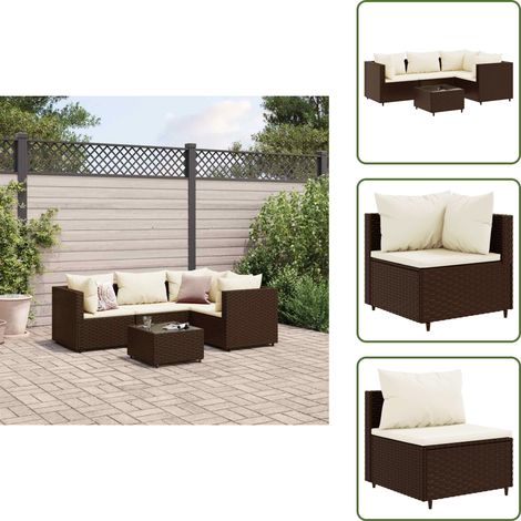Salon de jardin 5 pcs avec coussins Marron Résine tressée - Salon De Jardin - Meuble De Jardin - Set De Salon - Résine Tressée - Rotin Synthétique (1/5)