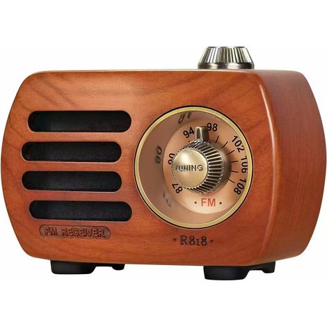 Tragbares Mini-Bluetooth-FM-Radio im Retro-Holz-Vintage-Stil mit Akku, kräftigem Bass, hoher Lautstärke, AUX-Eingang, Kirsche – Sonstige (1/3)