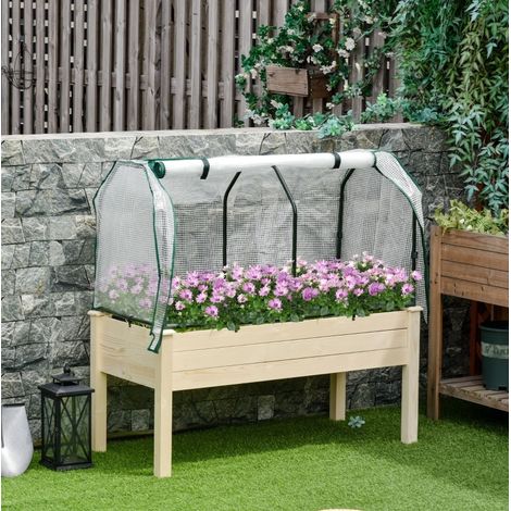 Hochbeet mit aufrollbarer Abdeckung 121 x 55 x 117 cm, Holz, Naturfarbe HAVRYA (1/4)