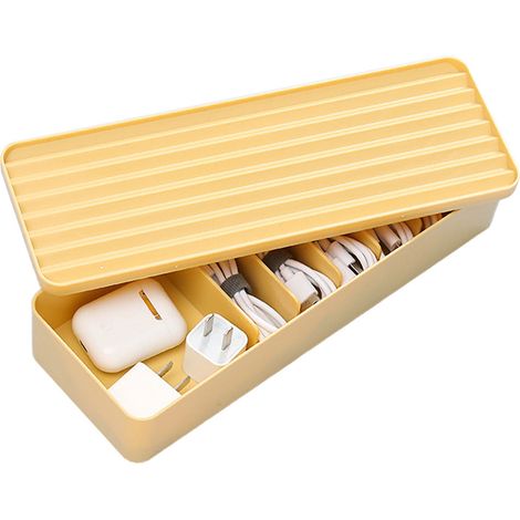 Boîte De Rangement Pour Câbles - 27,2 X 9,6 X 6 Cm - 7 Compartiments (6 Petits + 1 Grand) - Plastique Résistant - Pour Bureau Tiroir Ou Meuble - 1 Pièce (1/5)