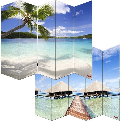 Paravent 5 panneaux pans séparateur de pièce 180x200cm motif plage PAR04005 (1/3)