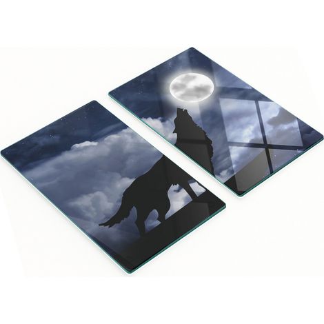 Elegantes tableros de vidrio, 2 piezas, Lobo Hoy Luna Llena, 2x30x52 cm (1/5)