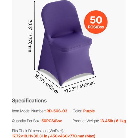 VEVOR 50 Pcs Purple Chair Covers, Polyester Spandex Chair Cover, Stretch Slipcovers for Wedding Party Dining Banquet Flat-Front Chair Covers, Fits Chair Measures up to 17.72 x 18.11 x 30.31 inch (1/4)