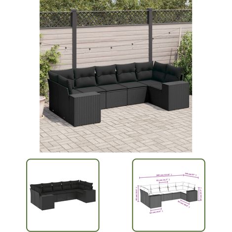 The Living Store 7-tlg. Garten-Sofagarnitur mit Kissen Schwarz Poly Rattan - Gartensofas - Outdoor Möbel - Gartenmöbel Set - Rattan Gartenmöbel - Lounge Set (1/3)