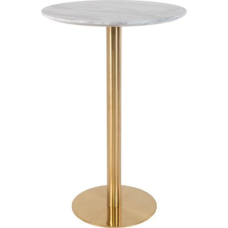 Bolzano Bartisch Ø70 cm Marmoroptik, Messingbeine, weiß.