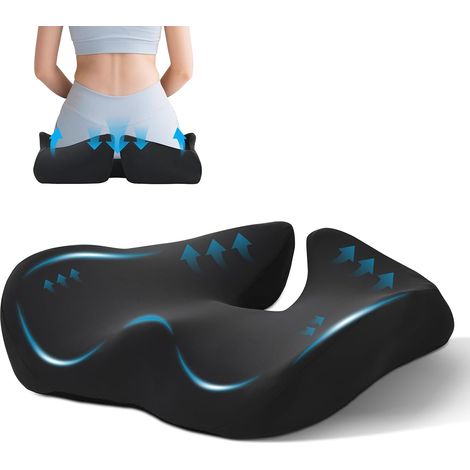 Coussin d'assise orthopédique pour le coccyx, coussin d'assise ergonomique avec housse en mousse à mémoire de forme, housse en soie glacée, coussin de coccyx extra large pour voiture, canapé (1/5)