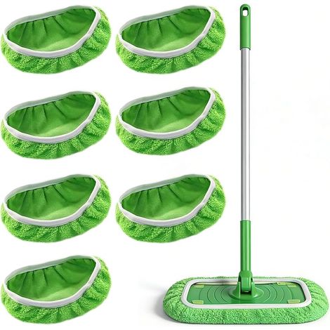 8 Chiffons Réutilisables Compatible avec Swiffer Balai, 25.4 x 11.5 cm, pour Une Utilisation Humide et Sèche, Tête de Balai de Rechange, Mop Pads en Microfibres