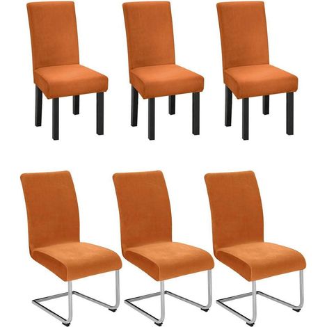 6er Set Stuhlhussen Samt für Schwingstühle, elastisch & waschbar, orange (1/5)