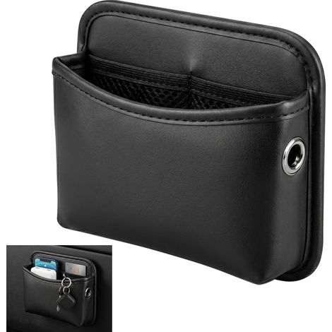 Empty Black Leather Car Seat Organiser with Phone Holder, Central Console Storage, Storage Pocket for Keys, Cards, Glasses Cables, Car Accessory (1/5)