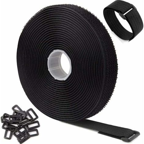 Sangles de Câble Réglables de 5m Avec 25 Boucles, Attaches de Câble Réutilisables Noires, Sangle de Fixation à Crochet et Boucle Pour la Gestion des Câbles (5m x 2cm, Noir) longziming (1/5)