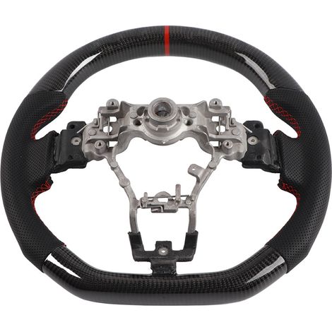 GARRYFIZH Volant aspect fibre carbone cuir perforé couture rouge adapté pour WRX/STI 2015‑2020 (1/5)