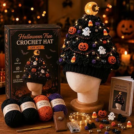 Kit de bricolage pour chapeau de sapin de Noël lumineux au crochet, 23 cm (9,1 pouces) de LED, décoration d'ange bénissant, 1 pièce B (1/4)