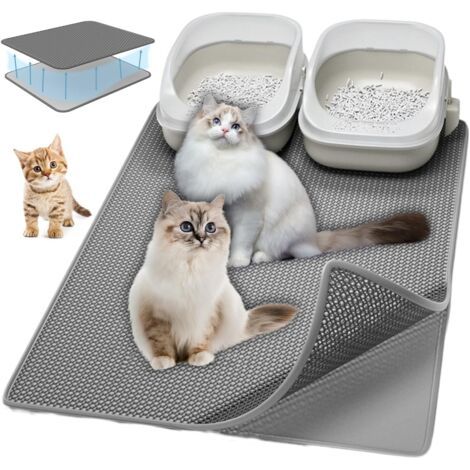 Tapis Litière Pour Chat, 90x60cm Double Couche Tapis de Bac à Litière pour Chat avec Velcro, Imperméable Tapis de Litière pour Chat, Design Nid D'abeille Tapis de Litière pour Chat (1/5)