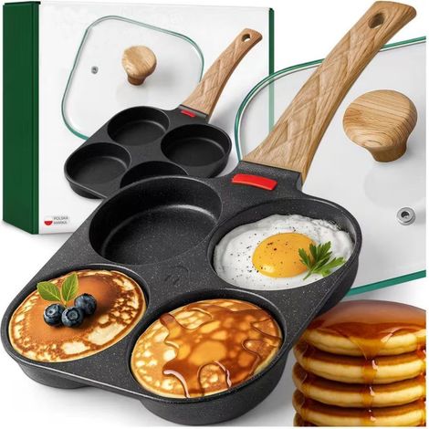 4-fach Bratpfanne mit Deckel, Antihaft-Eierpfanne für Eier, Pancakes, Pfannkuchen und Crêpes, Induktionspfanne für alle Herdarten (1/5)