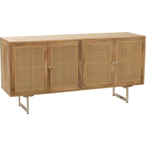 Buffet 4 portes 170x45x80 cm en rotin et manguier naturel - GIRZEA (1/5)