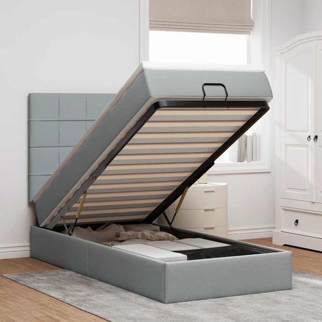 vidaXL Lit ottoman avec matelas et LED Gris clair 80x200cm tissu (1/5)