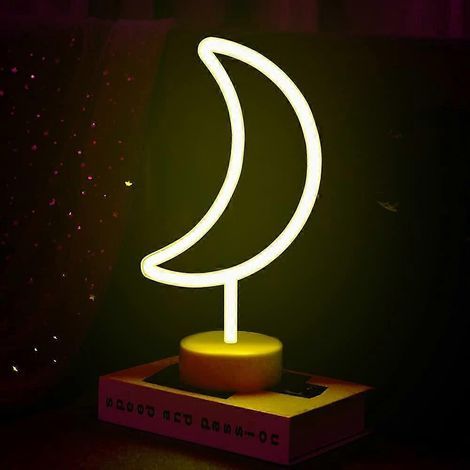 Enseigne lumineuse LED néon, veilleuse décorative pour chambre, alimentée par piles et USB, lampe de table et de nuit pour Noël, fête ou bar (Lune blanc chaud) (1/3)