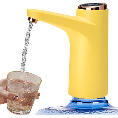 Distributeur d'eau 5 gallons, pompe à eau portable à double bouton, chargeur USB grande capacité, pompe à bouteille polyvalente pour bidon de 20L, couleur jaune (1/5)