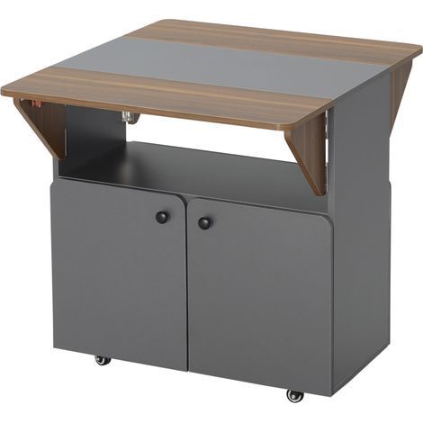 Armoire, pour, table à, roulettes, table, compartiment, pour, armoire, 4 roues, deux côtés pliables de, gris clair + brun foncé (1/5)