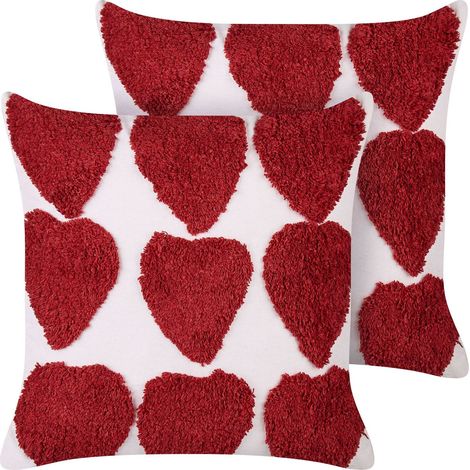 Set of 2 Decorative Cushions MINGORA Cotton 45 x 45 cm Red Heart Pattern (1/5)