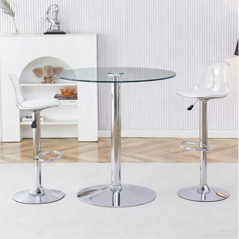 Table mange ronde verre 89 cm avec 2 tabourets OKMYHOME (1/5)