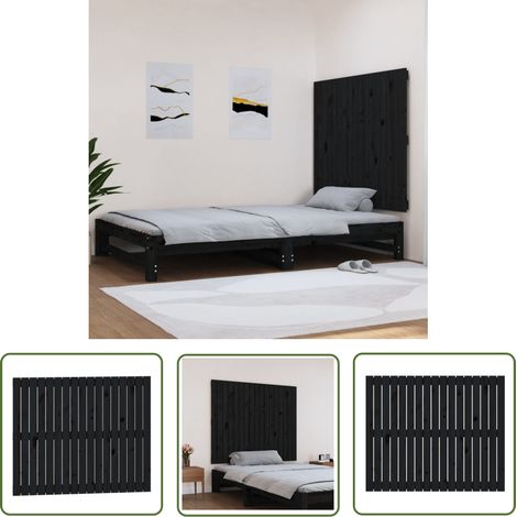 The Living Store Tête de lit murale Noir 108x3x90 cm Bois massif de pin - Tête De Lit Murale - Tête De Lit Bois - Tête De Lit Design Classique - Tête De Lit Support Lombaire - Literie (1/5)