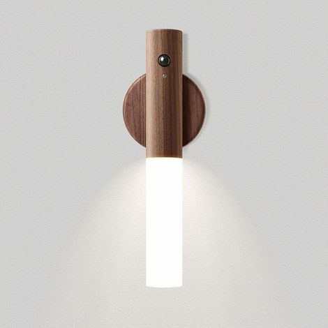 Luce notturna ricaricabile con rilevatore di movimento, luce notturna da parete in legno portatile, alimentata a batteria, luci sottopensile con magnete per scale, corridoio, luce domestica (marrone)