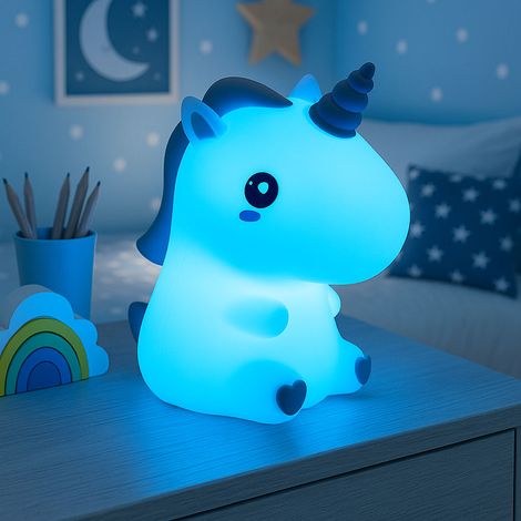 Lampe de table pour enfants Lampe de chevet LED Licorne, changement de couleur RGB, variateur tactile, minuterie, LxH13,3 x 9,1 x 15 cm