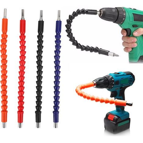 4 rallonges flexibles pour embouts de tournevis et de perceuse, porte-embouts, raccord hexagonal 1/4". (1/5)