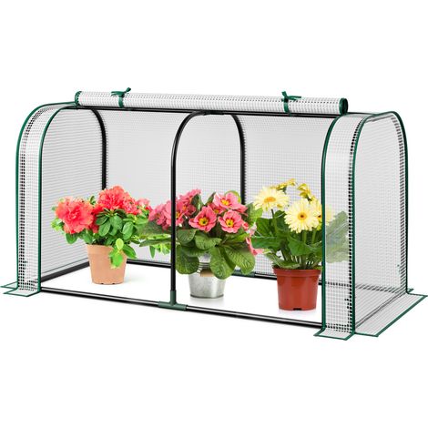 Mini Serre Tunnel Portable Blanc 2-en-1, Dimension 118 x 55 x 60 cm, Structure Métallique Antirouille, Housse PE Imperméable et Anti-UV, Porte à Glissière, Serre d’Intérieur et Extérieur pour Plantes (1/5)