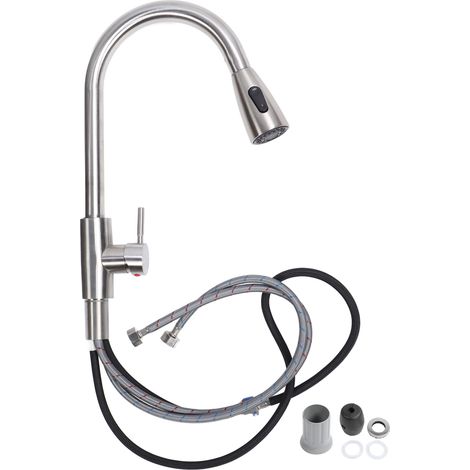Robinet mélangeur eau chaude/eau froide pour évier de cuisine avec douchette extractible, en acier inoxydable 304. (1/5)