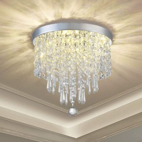 Luminaire Suspendu Plafonnier Métal et Cristal Lampe de Plafond Design élégant LED Lumière K9 Cristal 25CM Chrome Argenté (1/4)