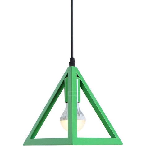 Modern Pendant Light Metal Triangle Cage Ceiling Hanging Light for Kitchen Island Living Room Dining Room E27 Green