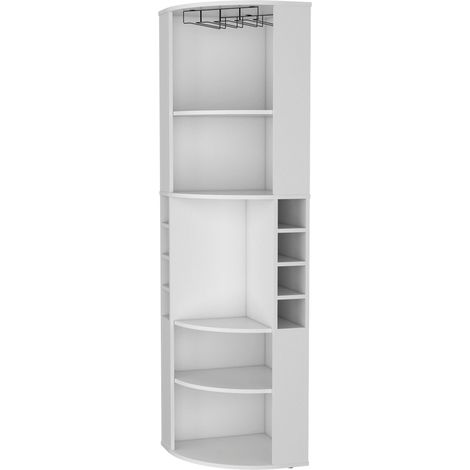 Tuhome Concept – Meuble bar d’angle SO-HI – 180 cm hauteur – 47,1 cm largeur – 47,1 cm profondeur – Porte-bouteilles et porte-gobelets intégrés