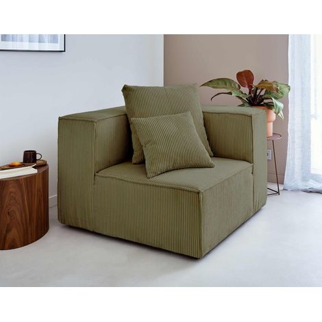 Colombine - module d'assise d'angle réversible - en velours côtelé - vert (1/5)