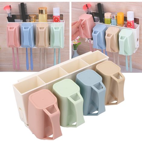 Support mural pour brosse à dents et verre - Rangement salle de bain adhésif sans perçage (1/5)