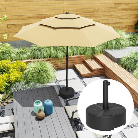 Base de sombrilla de HDPE, rellenable, 18 kg/20 kg con arena y agua, redonda, negra. (1/5)