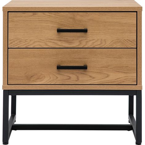 Comodino con 2 cassetti finitura legno chiaro rovere e metallo nero LOVATO