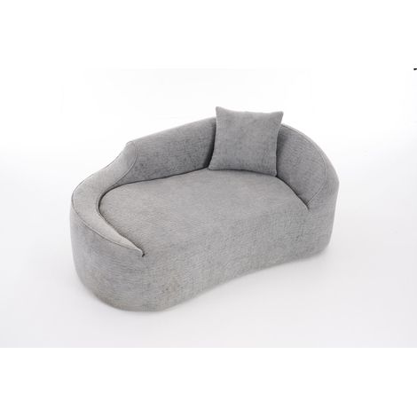 Chaise longue curva de interior en chenilla gris claro, sofá de 2 plazas con 1 cojín, MODENUIT (1/4)