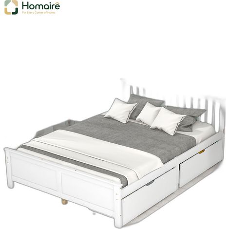 Bettgestell Weiß und Polyester 207 x 147 x 83.5 cm aus Massivholz mit Stauraum HOMAIRE (1/5)