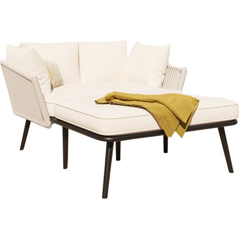 Bain de soleil extérieur double avec coussins épais, dossier tressé à la main, structure en acier galvanisé, housses amovibles et lavables, beige CHICFURN (1/5)