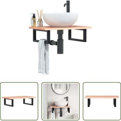 vidaXL Estante de lavabo de pared de acero y madera maciza de roble (1/5)