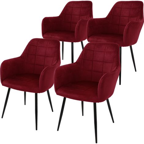 ECD Germany Set 4x Sedie da Pranzo Bordeaux Poltrone Imbottite in Velluto - Stile Design Retro Vintage Scandinavo - Gambe in Metallo - per Sala da Pranzo Soggiorno Cucina o Ufficio (1/5)
