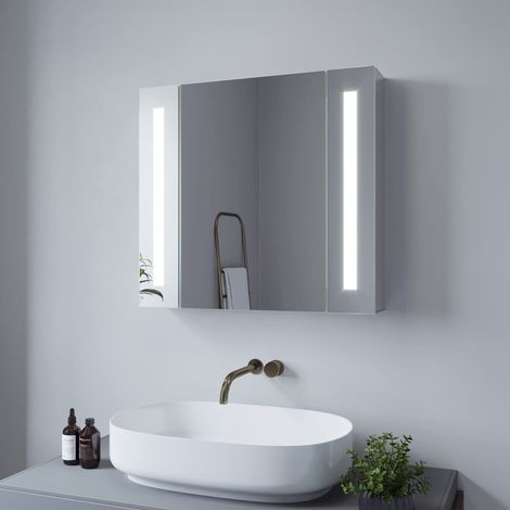 LED Bad Spiegelschrank mit Beleuchtung Spiegel Hängeschrank Badezimmerschrank Badspiegel Beschlagfrei Glasspiegel Aluminiumrahmen Badschrank Kaltweiß 6400K 65x60 cm CANNES-Serie mit Steckdose (1/5)